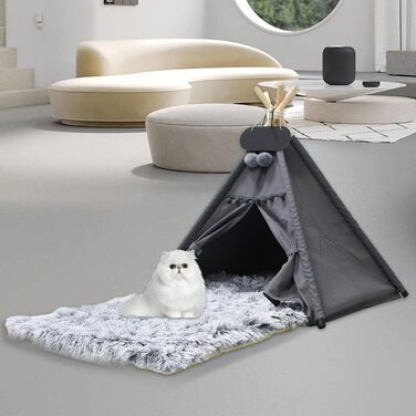 Зручне собаче намет Tipi з плюшевим матрацом, 50x50x60 см, темно-сірий