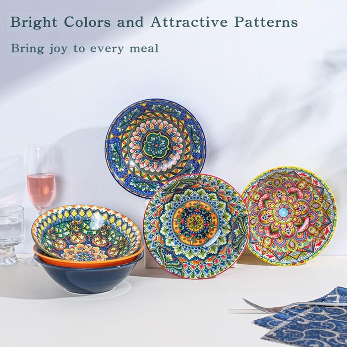 Набір супових тарілок з кераміки (6 шт) – 900 мл, кольорові салатники для кухні