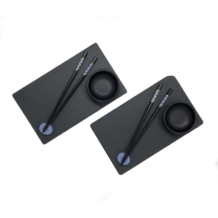 Набір для суші на 2 особи - чорний, 10 предметів: палички, шліфувальні дошки, підставки, миски. У подарунковій коробці.