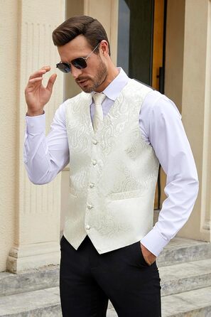 Краватка чоловіча квіткова, нагрудна хустка, кишеньковий хустинка HIDERN, жаккард, для весілля, бежева (XL)