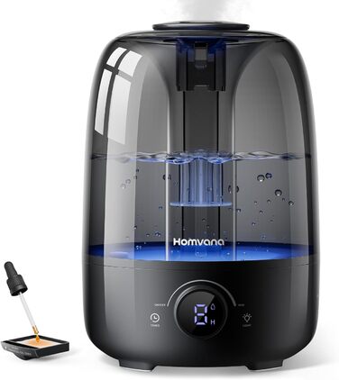 Зволожувач повітря Homvana 4L з верхнім наповненням, охолоджувальний туман, 40 годин роботи, дифузор, для дитячої кімнати, рослин, не містить BPA, ароматерапія (чорний)