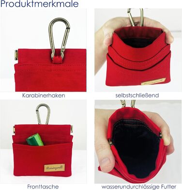 Сумка для корму для собак Leckerlibeutel – зручна для прогулянок, з міцної бавовни, з карабіном та самозакривною застібкою, ідеальна для подорожей та активного відпочинку (червона)