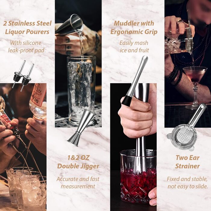Набір для коктейлів з підставкою, професійний барний набір для змішування напоїв, 24oz, срібний