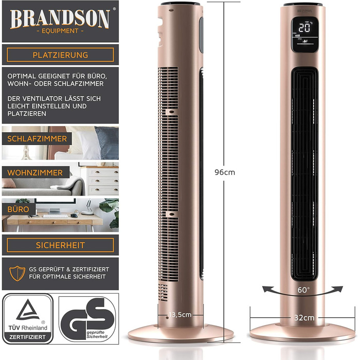 Вентилятор підлоговий Brandson з пультом керування, 96 см, 3 швидкості, осциляція 60°, темно-синій (Pearl Rouge)