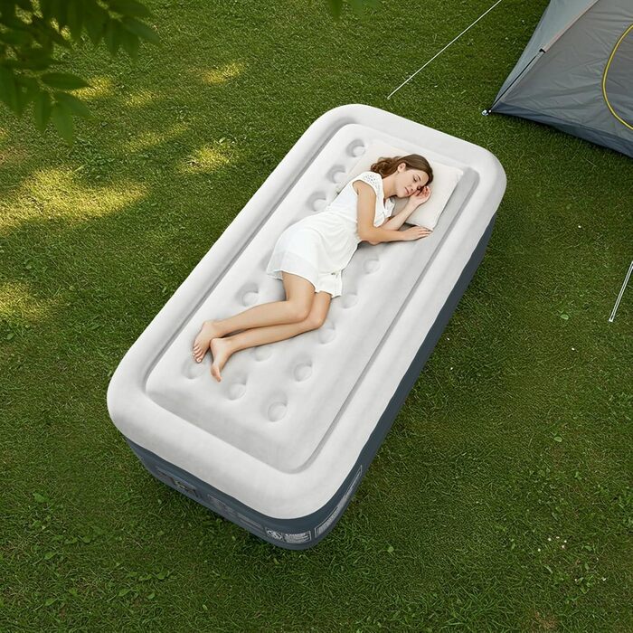 Надувний матрац LEADZM для 2 осіб з електронасосом, 203x152x46 см, сірий. Самороздувний, флок + PVC, вантажопідйомність 295 кг