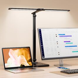 Світлодіодна настільна лампа CHARYJOD Doppelkopf з димером, гнучка, з USB-зарядкою, 5 режимів світла, чорна