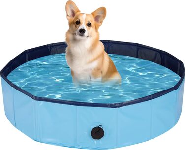 Басейн для собак, 160x30 см, розкладний, з неслизьким покриттям, блакитний XL