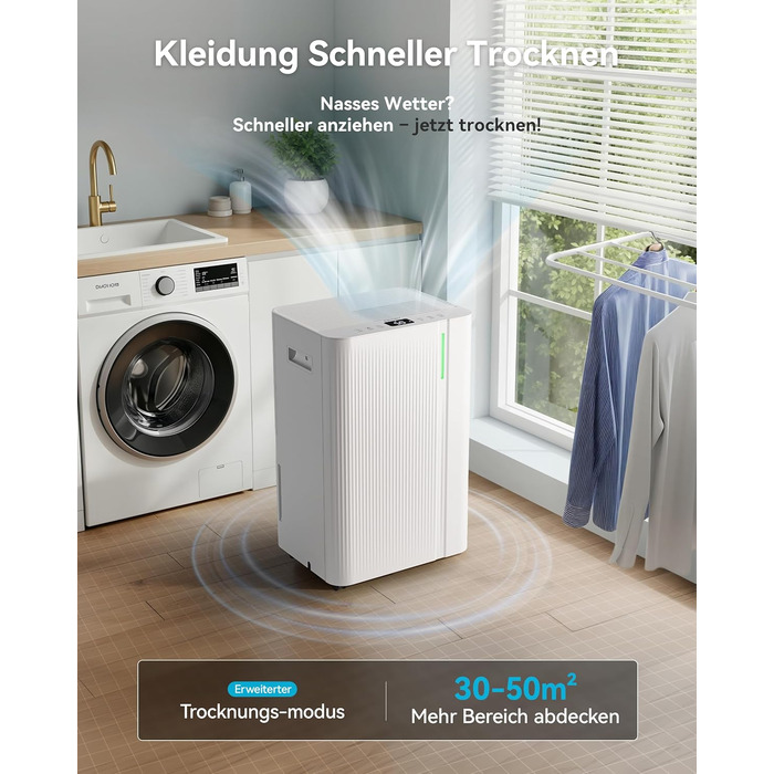 Електричний осушувач повітря EUHOMY 12л/24г, тихий та економічний, з відведенням води, автоматичним розморожуванням, 3 режими, для квартири 25м²/122м³