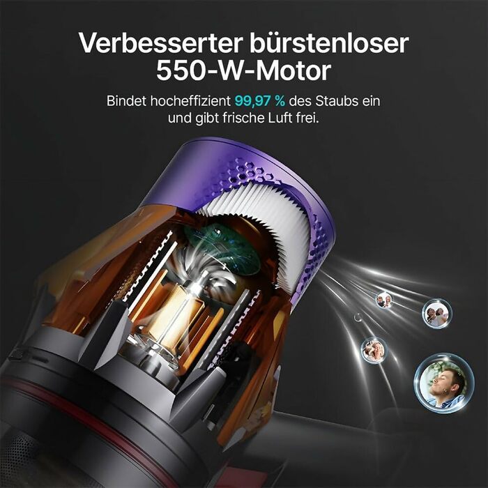 Bergxperten Orizom: Акумуляторний пилосос з автоматичним визначенням пилу | 60 хв роботи | Без мішка | Для килимів, твердих підлог та шерсті тварин | 550 Вт