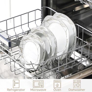 VEWEET Сервіз столовий 'Serena' з порцеляни, 24 частини | Комплект включає миски для каші, десертні тарілки, тарілки для їжі та супові тарілки | Сервіз для 6 осіб/ресторану/сім'ї (Білий, 18-частинний сервіз)