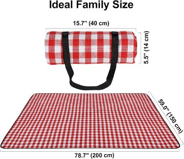 Ben & Bel Water/Sand/Dirt-Repellent Picnic Blanket with PU Handle, for Outdoor Use, Dark Green, Square, 150 x 200 cm, XL (04)