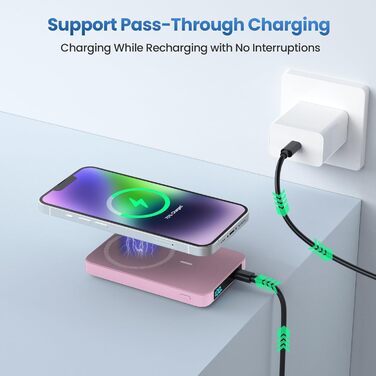 Power Bank HETP 10800mAh з бездротовою зарядкою MagSafe (рожевий)