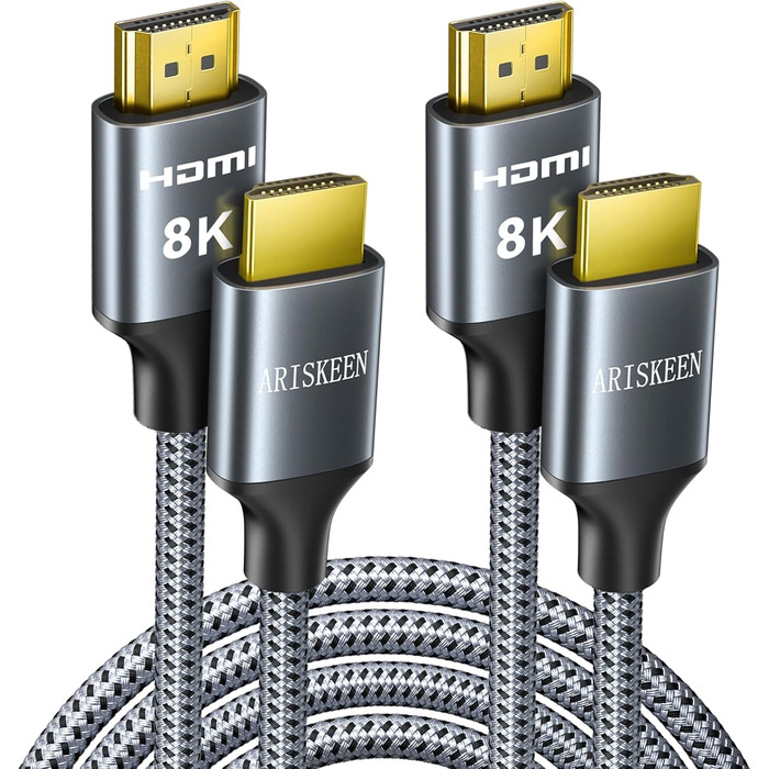 ARISKEEN HDMI 2.1 Кабель 8K (2.5м) - 48Gbps, Nylon, Підтримка 8K@60Hz, 4K@120Hz, для PS5/4, TV, Monitor, Blu-ray, Soundbar, DVD, Laptop