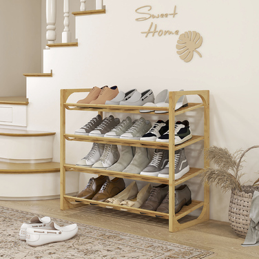 HOMCOM Bamboo Shoe Rack Shoe Organizer 4-Tier for up to 12 Pairs of Shoes with Handle for Entrance Bedroom 76 x 33 x 67 cm Natural