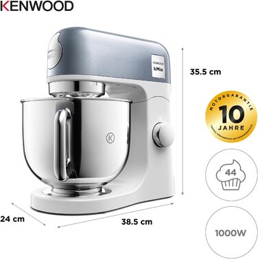 Кухонний комбайн-міксер Kenwood kMix Editions KMX760BC, 1000 Вт, чаша з нержавіючої сталі 5 л, набір для кондитерських виробів, синій металік