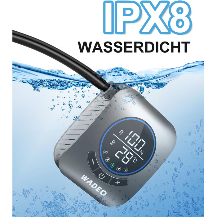 WADEO Portable Camping Shower with Battery and Pump, Camping Shower with Rechargeable 6000/8000mAh Battery, Mobile Showers Outdoor Showers with Showerhead and Hose, for Camping, Travel, Garden, Car Washing (Silver, 8000mAh battery)