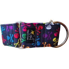 Нашийник для собак Galguita Amelie з принтом черепа, 4 см, розмір M (30-39 см), для собак Мартінгейл