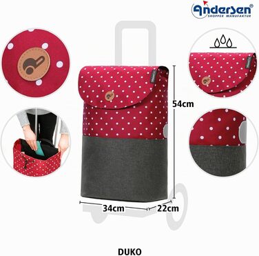 Сумка-візок для покупок ANDERSEN Scala Shopper Duko, червона, 36 л, водовідштовхуюча, складана, з безшумними колесами