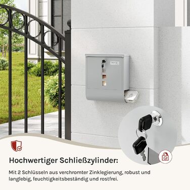 Поштовий ящик WOLTU з газетницею та оглядовим вікном, персоналізований, настінний, з замком та 2 ключами, сірий, 37x37x10.5 см