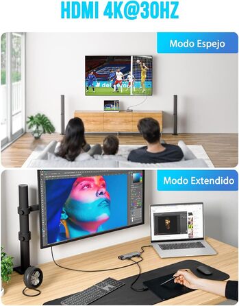 Lemorele USB-C хаб – адаптер USB-C 9 в 1 з алюмінієвим корпусом. Gigabit Ethernet, 4K HDMI, 100W PD, 3 USB-A, USB-C, SD/TF, док-станція для MacBook, iPad, Windows, Switch, Chromecast