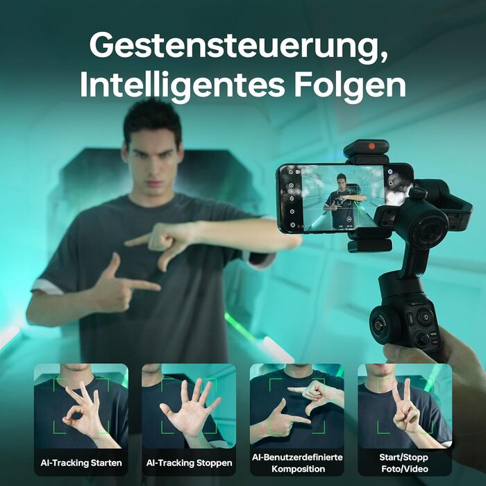 ZHIYUN Smooth 5S AI Pro: Стабілізатор для смартфона з AI, 3-осьовий, зі штативом, трекером, світлом, для зйомки Vlog, YouTube, TikTok