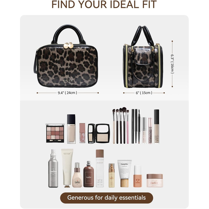Косметичка-органайзер велика, водонепроникна, з ручкою та кількома відділеннями (Leopard, M)