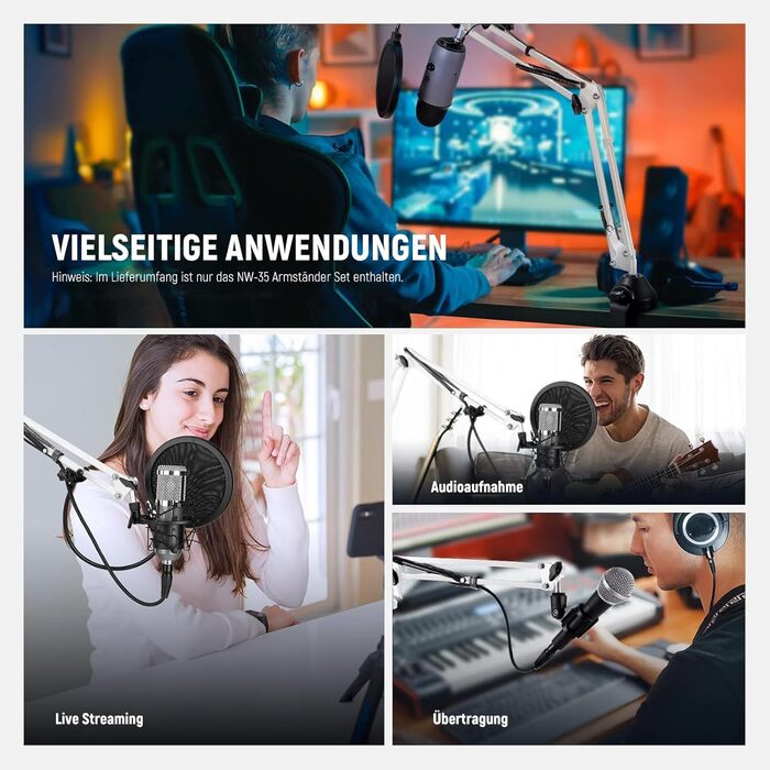 Тримач для мікрофону Neewer NW-35, підвіс Boom Schere, штатив з гвинтовою різьбою 3/8' - 5/8', сумісний з Blue Yeti, Quadcast та іншими мікрофонами, максимальне навантаження 1.5 кг