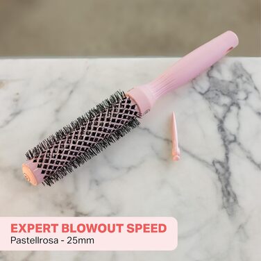 Кругла щітка Olivia Garden Expert Blowout Speed з керамічним покриттям, білий та сірий (25 мм, пастелевий рожевий)
