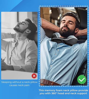 Подушка для шиї у літак, автобус, поїзд: компактна, з memory foam, ергономічна, з чохлом, для комфортного сну