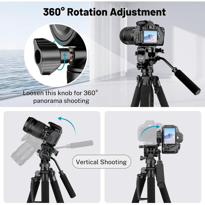 Штатив-трипод JOILCAN 190см для DSLR камер, смартфонів та планшетів, легкий алюмінієвий фотоштатив з сумкою для перенесення, вантажопідйомність 5.4 кг