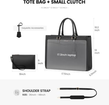 LOVEVOOK 17-Inch Laptop Bag Black Handbag Women's Large Shopper Leather Tote Bag Work Bag Shoulder Bags Briefcase College Teacher Bag Shoulder for Business School