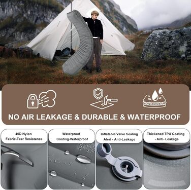 Origem Self-Inflating Camping Mat - Ultralight Sleeping Pad with Foot Pump - 14cm Thick - Ideal for Hiking, Travel, Beach, Tent & Hammock - Light Grey