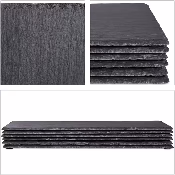 Relaxdays Set of 24 Slate Plates, Large Serving Plates Made of Slate, for Serving & Labeling, 30x40 cm, Anthracite