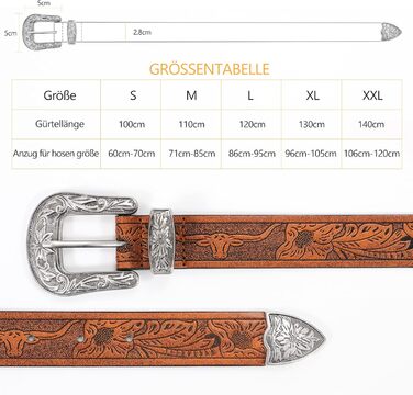 Жіночий шкіряний ремінь JasGood для джинсів та штанів, вінтажний стиль, колір: коричневий, розміри: M (110 см), XL (130 см)