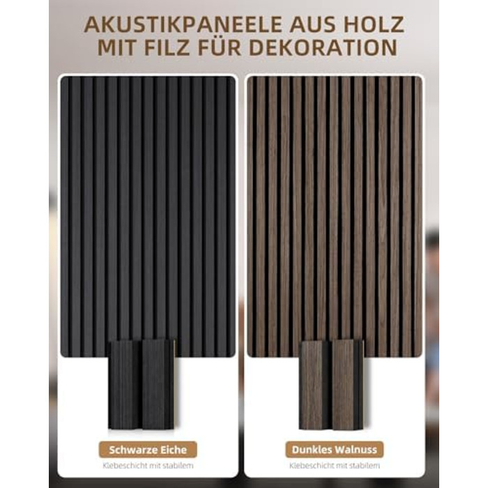 Акустичні настінні панелі JAMELO з шпоном дерева, самоклеючі 3D панелі для стін, стелі та дверей, колір горіх, 10 шт (30 x 15 x 1.2 см)