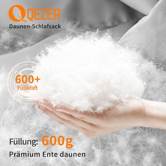 QEZER Ultralight Down Sleeping Bag - 8°C to -3°C for Camping, Hiking & Trekking - 3 Season Sleeping Bag (Blue)