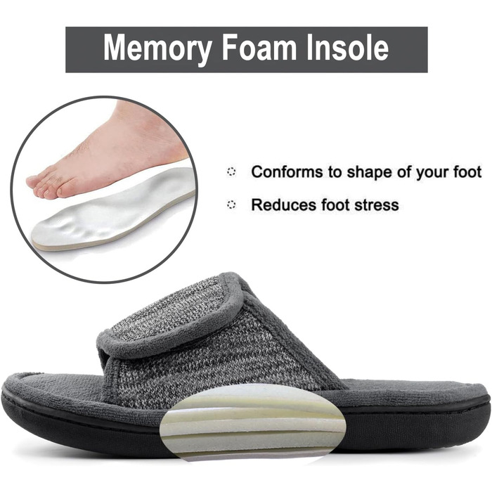 Чоловічі тапочки-слайди RockDove з регульованою фіксацією та піною з пам'яттю, сірі, 44/45 EU