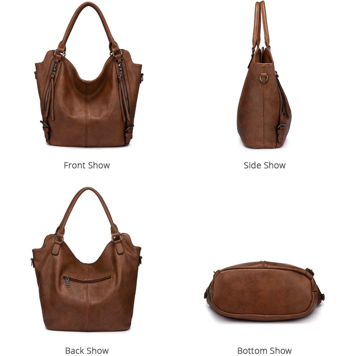 Комплект жіночих сумок Realer: велика шопер-сумка та сумка-месенджер зі шкіри, коричневий L, коричневий