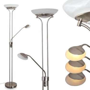LED торшер Rom з металу, диммування, поворотний диммер на корпусі, 18W (1600Lm) + 5W (480Lm), 3000K (тепле біле світло), регульований бра, Нікель Матовий
