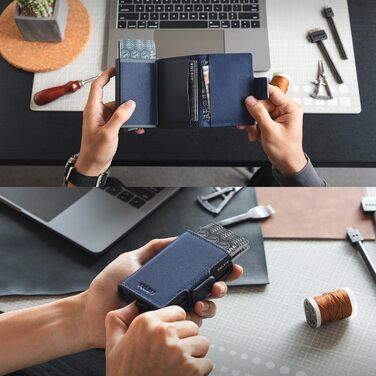 Чоловіче картхолдер VULKIT з RFID захистом: шкіряний гаманець для карток та грошей (справжня шкіра, темно-синій)