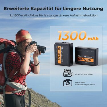 Акумулятор K&F Concept NP-W126/NP-W126S для Fujifilm (1300 mAh x2) + Зарядний пристрій Type-C/Micro-USB