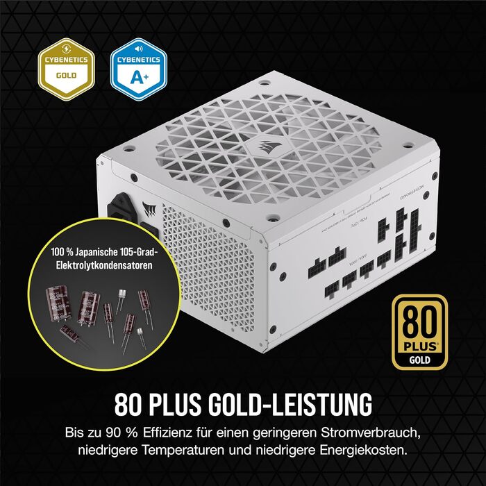 Блок живлення Corsair RM1000x Shift 1000W, ATX 3.1 & PCIe 5.1, 80 Plus Gold, повністю модульний, бічні роз'єми, білий