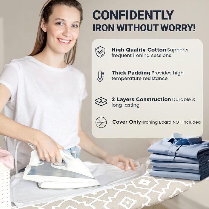 Чохол та накладка для прасувальної дошки 137x45 см, бавовна, термостійкий, товста підкладка, кишенька для праски, Smart Fit, без хімікатів, для прання в машині