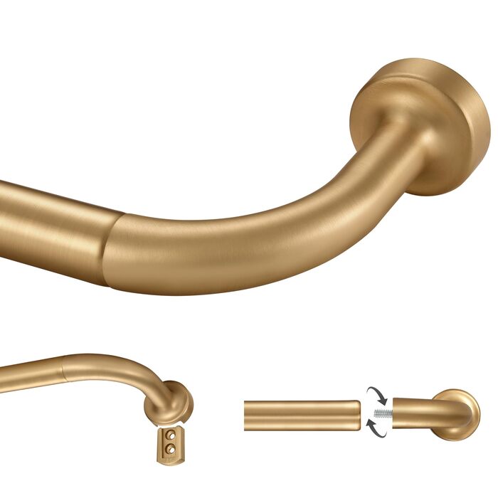 Штанга для штор Warmgold, діаметр 2,5 см, регульована штанга для затемнення, алюмінієві кінчики та кріплення, 71–381 см (28–150 дюймів), тепле золото