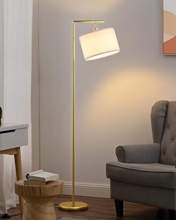 Стійка лампа EDISHINE для вітальні 160 см, аркова лампа сучасного дизайну з регульованим бежевим абажуром з льону, LED E27 лампочка в комплекті, настільна лампа для спальні, дитячої кімнати (Золота)