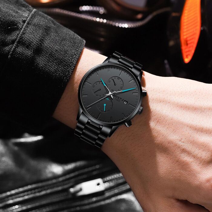 Годинник чоловічий NIBOSI аналоговий бізнес-хронограф, кажель, військовий, водостійкий, з нержавіючої сталі, для хлопців, блакитний