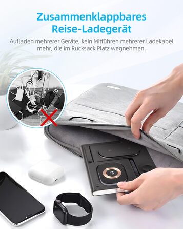 Бездротовий зарядний пристрій Carehabi 3-в-1: для iPhone, Apple Watch та AirPods Pro