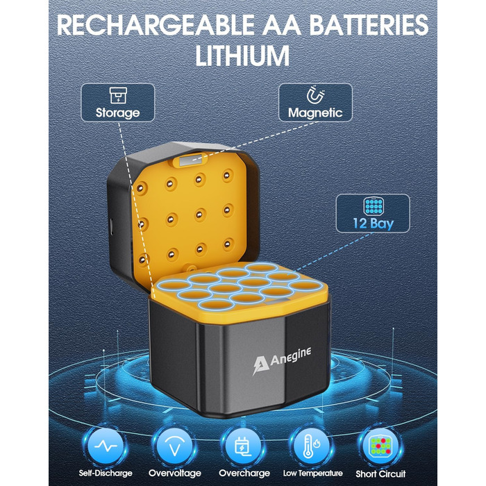 Акумулятори AA літієві перезаряджувані 3600mAh 1.5V з зарядним пристроєм (12 шт.)