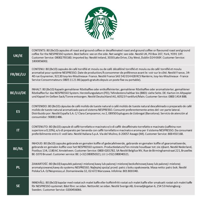 Кава Starbucks Pike Place Roast сумісна з Nespresso, середнього обсмаження, капсули 10 x 10 (100 капсул) (53 г (упаковка 8 шт))
