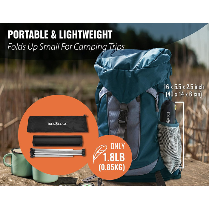 Trekology Стіл для кемпінгу: легкий, складаний, портативний, чорний Obsidian